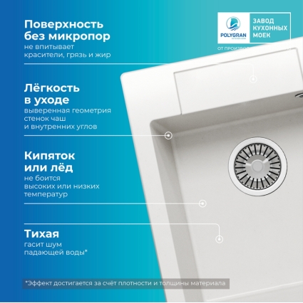 Мойка кухонная POLYGRAN ARGO 420 (белый хлопок №36)